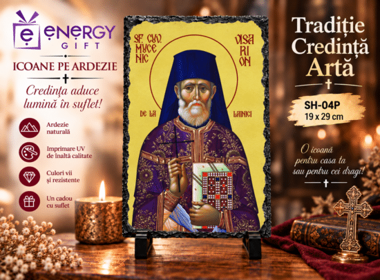 Icoana Sfântul Cuvios Mucenic Visarion de la Lainici pe ardezie naturală
