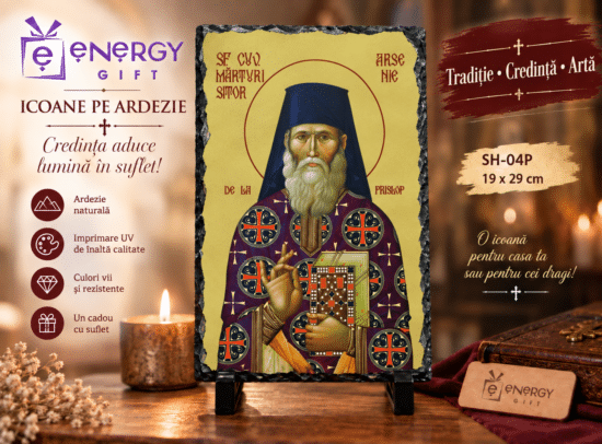 Icoana Sfântul Mărturisitor Arsenie de la Prislop – Arsenie Boca pe ardezie