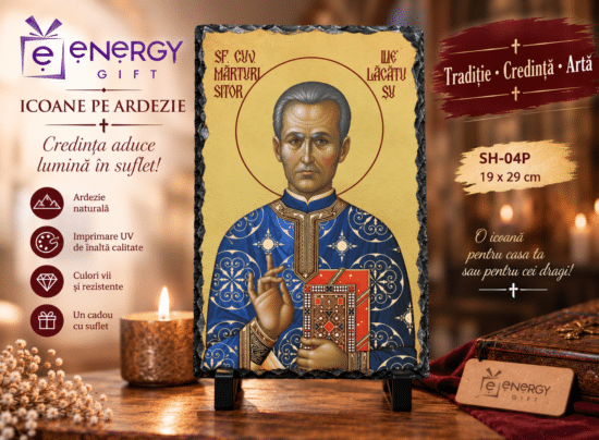 Icoana Sfântul Preot Mărturisitor Ilie Lăcătușu pe ardezie
