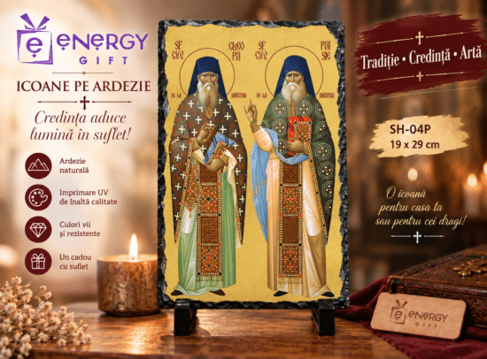 Icoana Sfinții Cuvioși Cleopa și Paisie de la Sihăstria pe ardezie